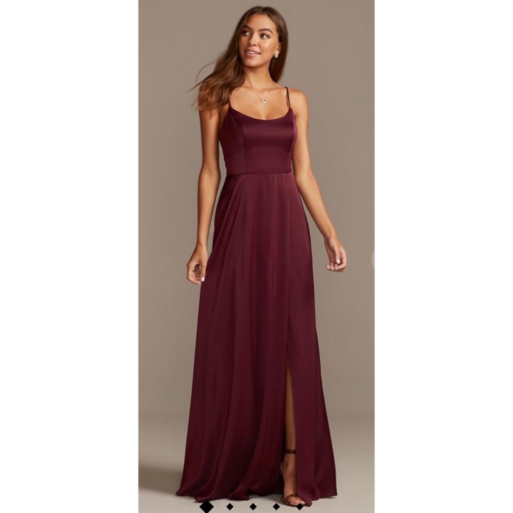 NWT David’s Bridal Wine Red Crepe-back Satin Spaghetti Strap Bridesmaid Dress